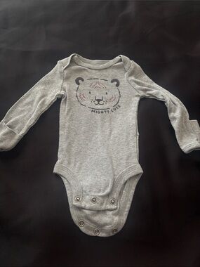 Mighty Cute Gray Long-Sleeve Baby One-Piece